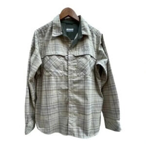 Columbia Omni Wick Mens‎ Size Medium Button Front Long Sleeve Shirt Plaid Tan​​
